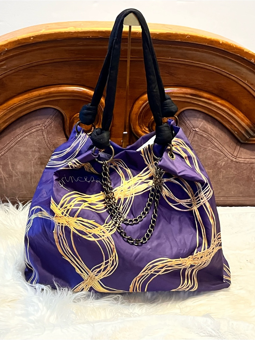 princess vera wang Purple Tote with Gold Swirl Chains